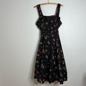 Hell Bunny Black Red Strawberry Print Fit & Flare Mini Dress Size XL